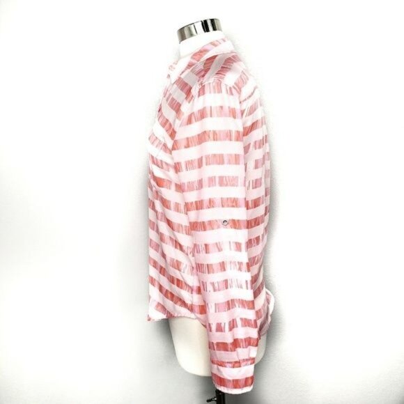 Calvin Klein Womens Sheer Coral Pink‎ Striped Button-Down Blouse S - Picture 3 of 8